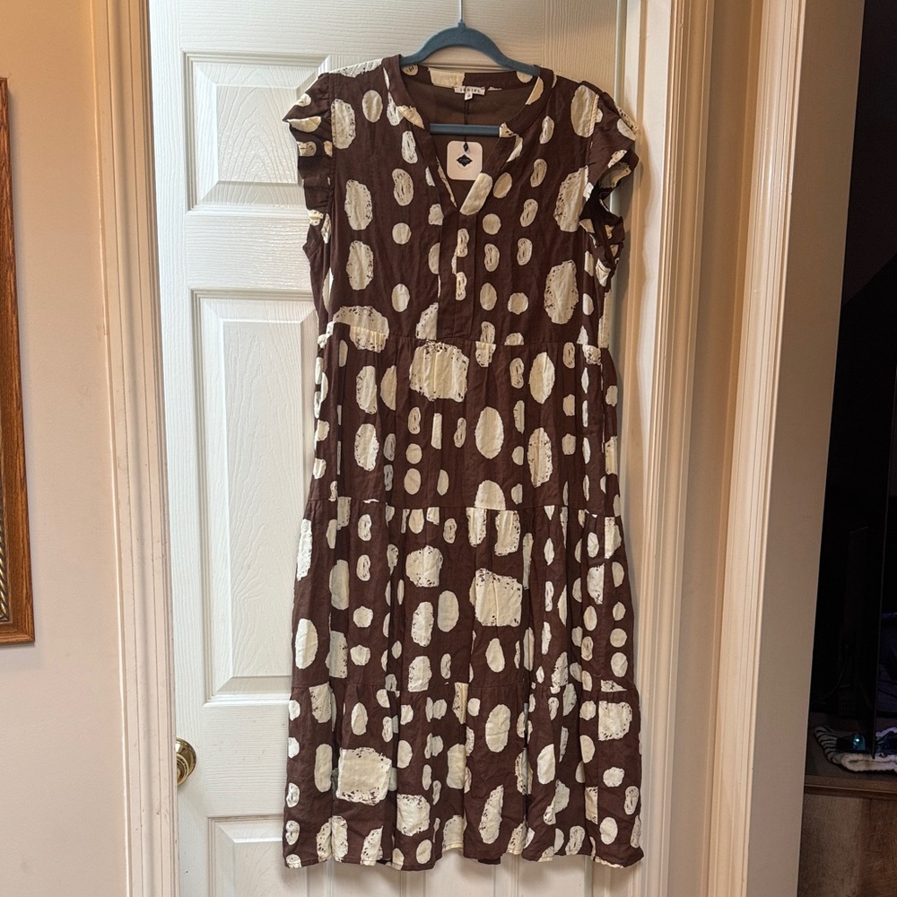 NWT JODIFL Brown and Cream Patterned Midi Dress